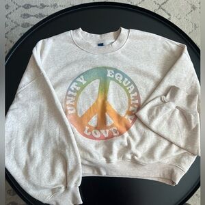Old Navy Crop Pullover Sweatshirt Size - XL | Peace Sign Unity Equality Love